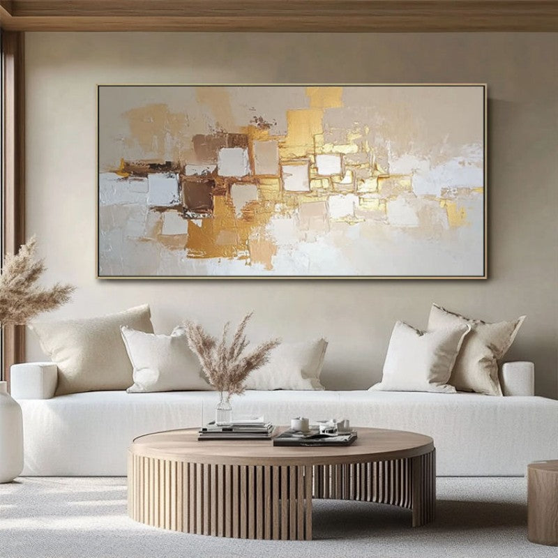 Luxury Handpainted Golden Abstract Painting for Cozy Stylish Rooms