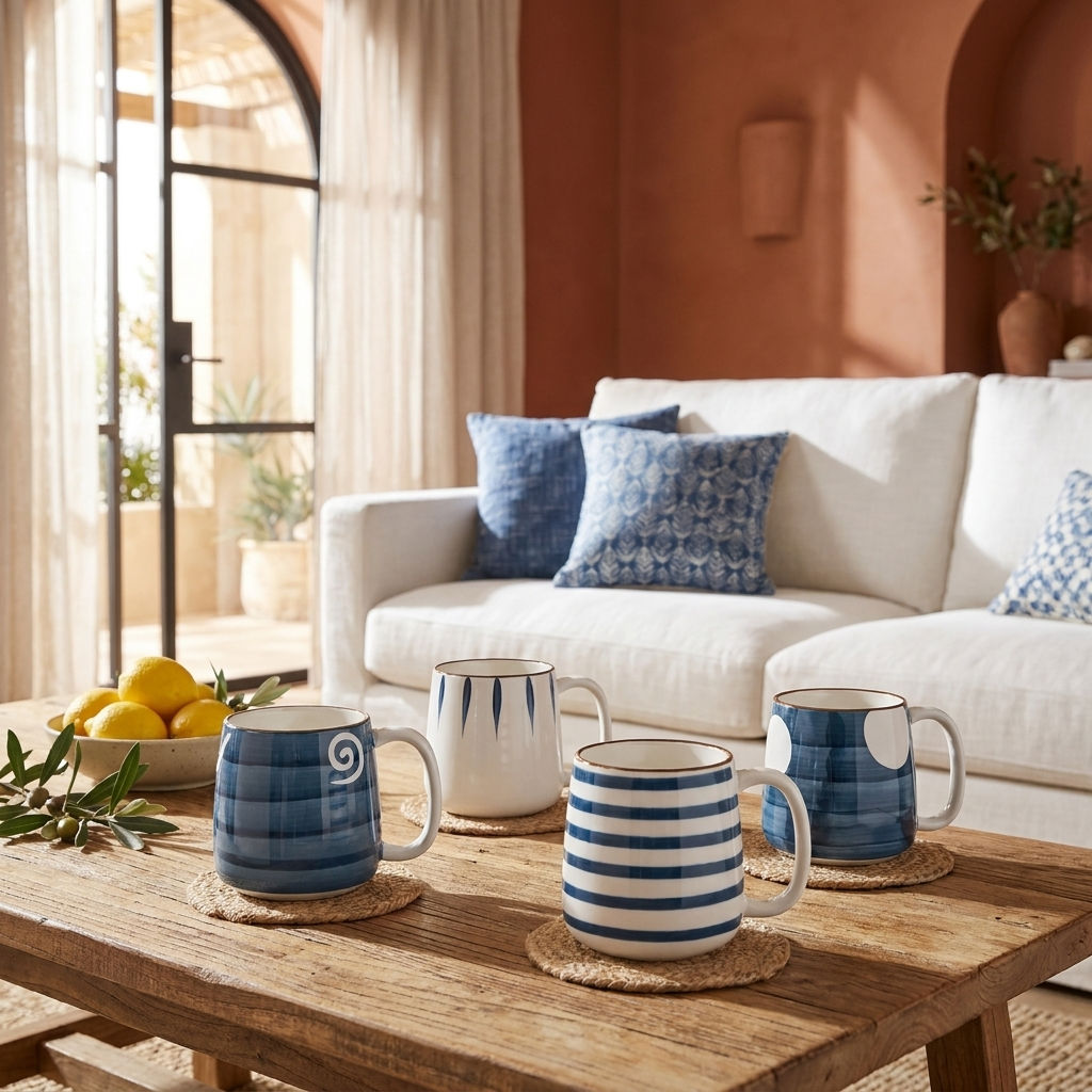 Aegean Blue Hand-Painted Ceramic Mug