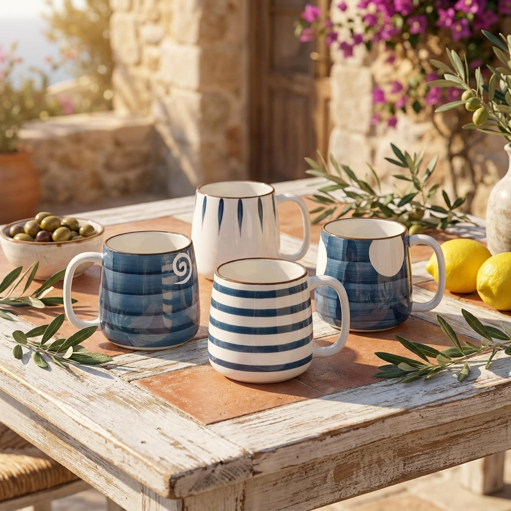 Aegean Blue Hand-Painted Ceramic Mug