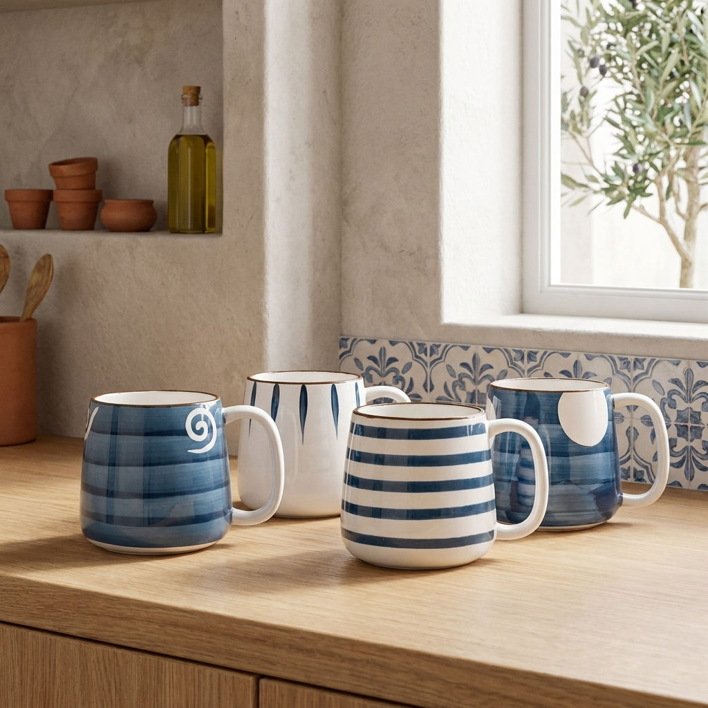 Aegean Blue Hand-Painted Ceramic Mug