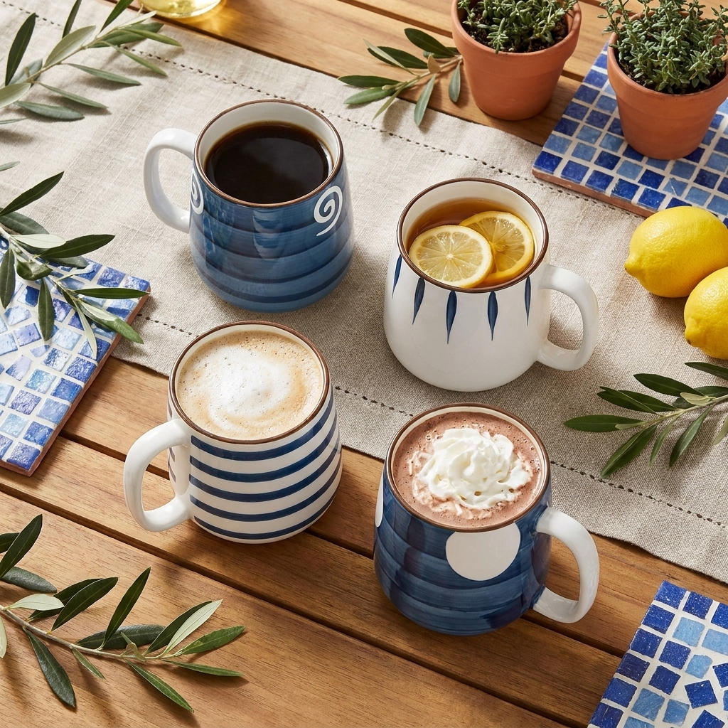 Aegean Blue Hand-Painted Ceramic Mug