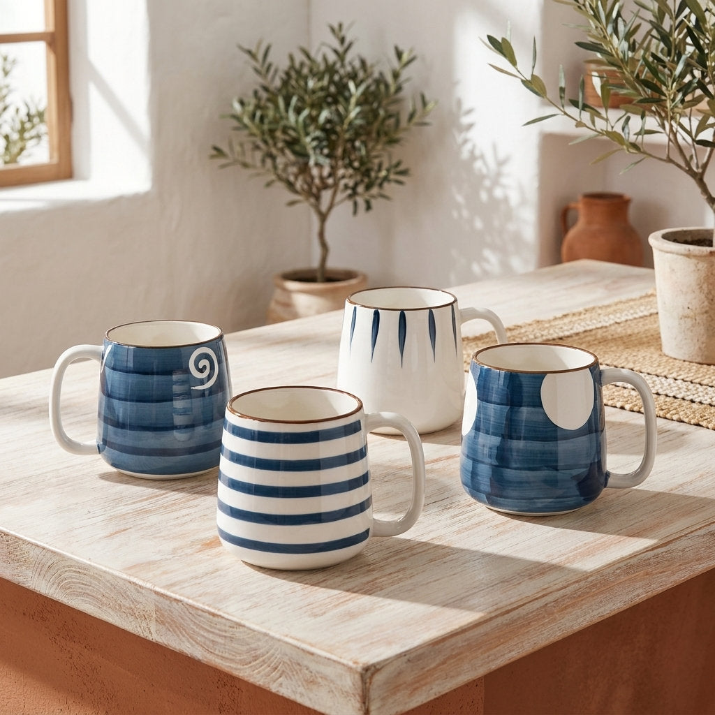 Aegean Blue Hand-Painted Ceramic Mug