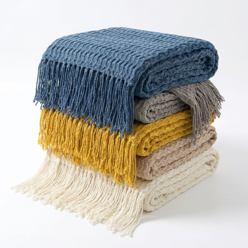 Sunwashed Mediterranean Throw Blanket with Soft Fringe