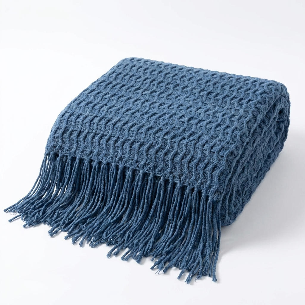 Sunwashed Mediterranean Throw Blanket with Soft Fringe