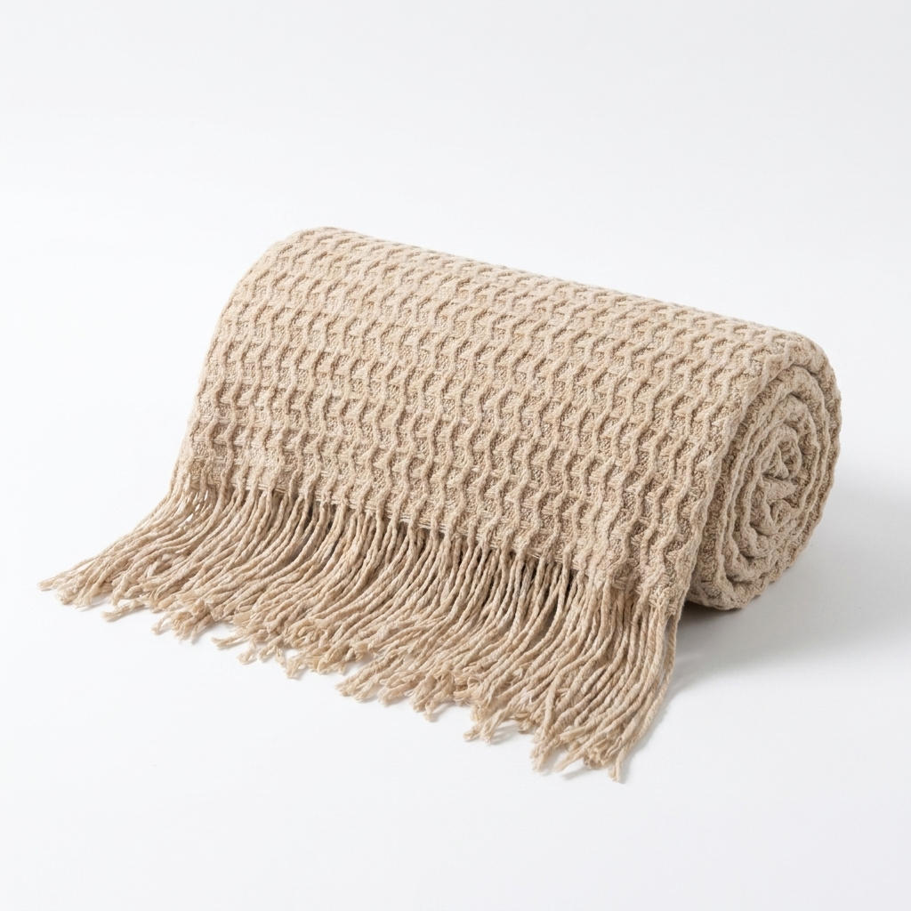 Sunwashed Mediterranean Throw Blanket with Soft Fringe