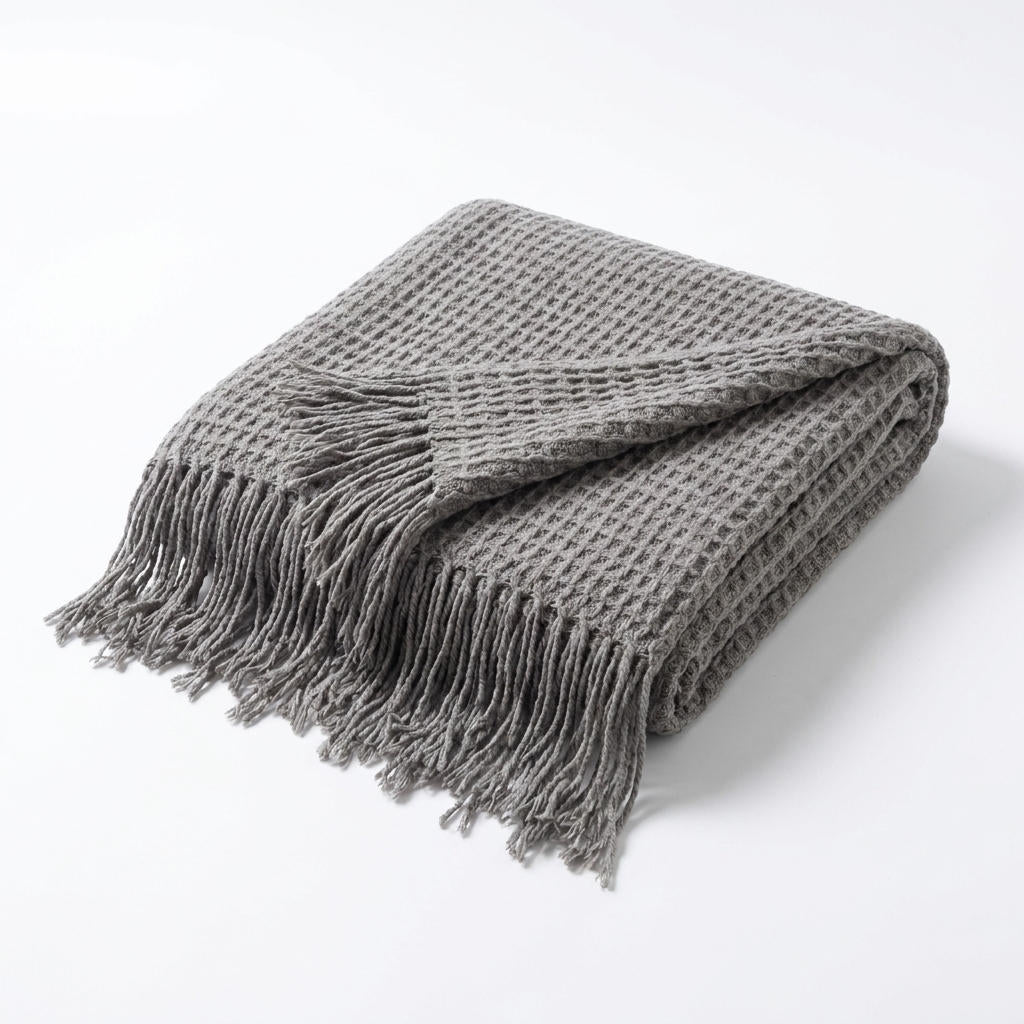 Sunwashed Mediterranean Throw Blanket with Soft Fringe