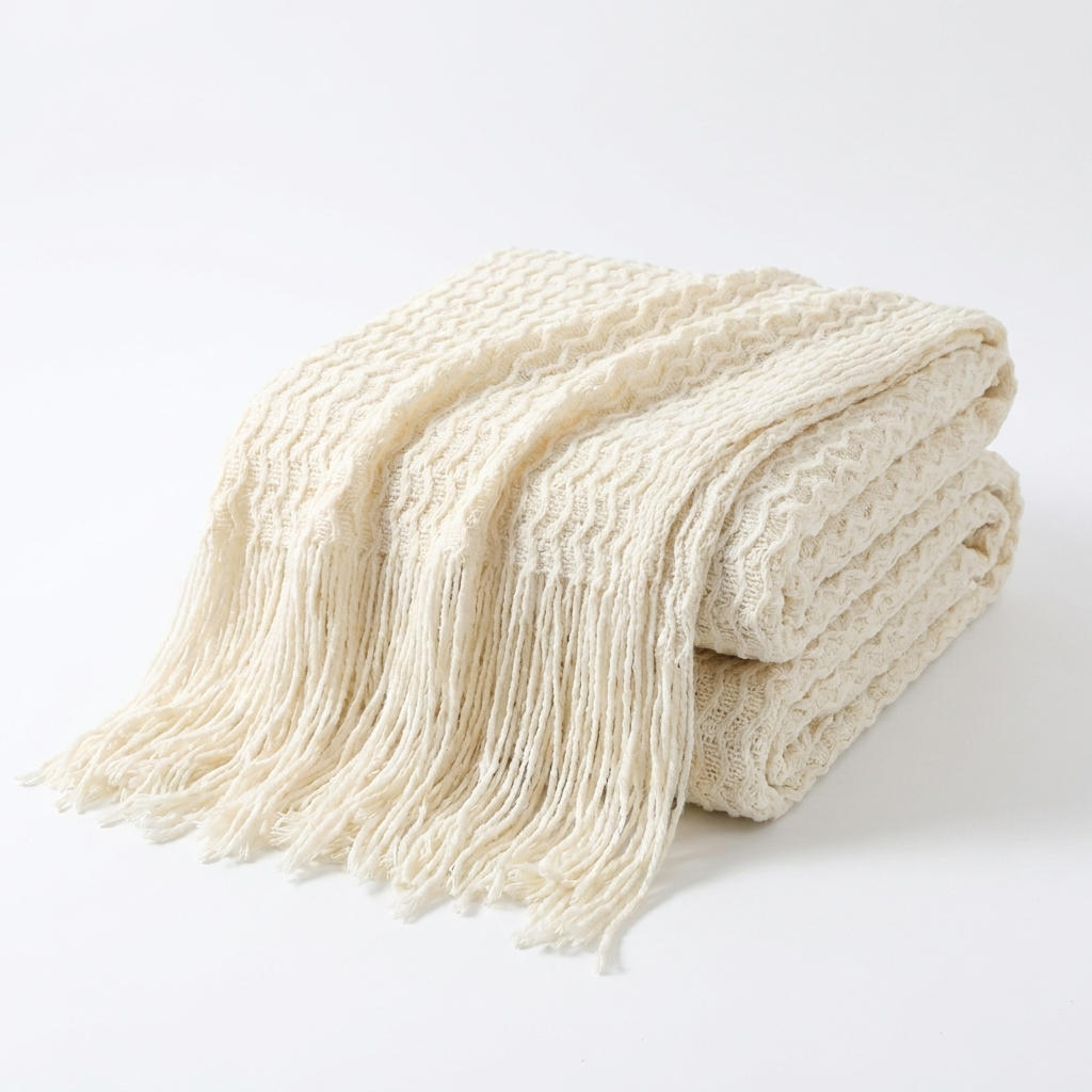 Sunwashed Mediterranean Throw Blanket with Soft Fringe