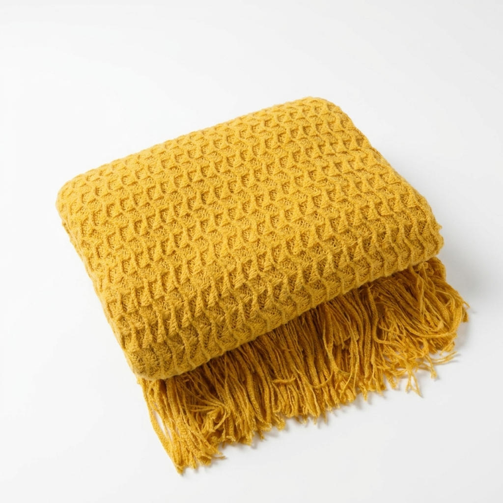 Sunwashed Mediterranean Throw Blanket with Soft Fringe