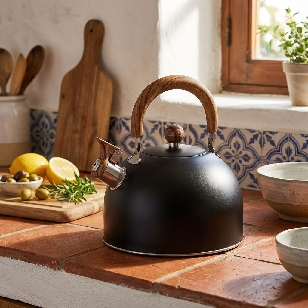 Classic Whistling Tea Kettle with Wooden Handle for Cozy Tea Moments