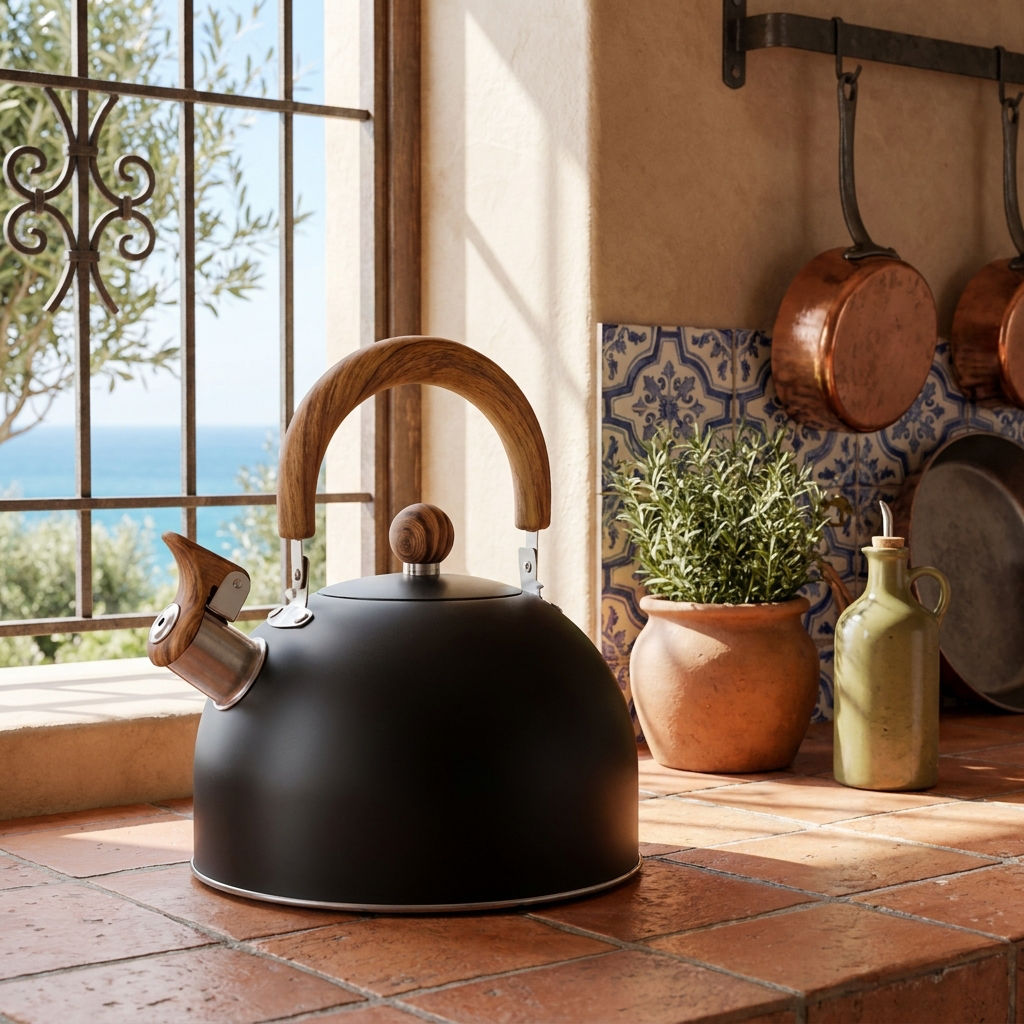 Classic Whistling Tea Kettle with Wooden Handle for Cozy Tea Moments