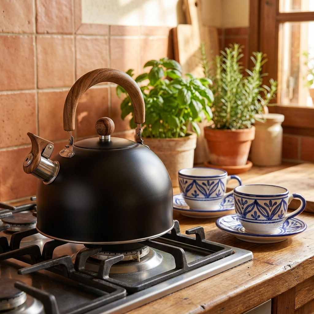 Classic Whistling Tea Kettle with Wooden Handle for Cozy Tea Moments