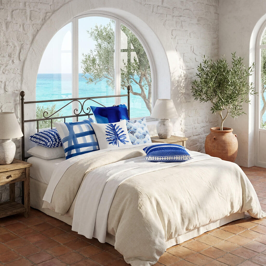 Minimalist Blue Linen-Cotton Pillow for Fresh Coastal Comfort