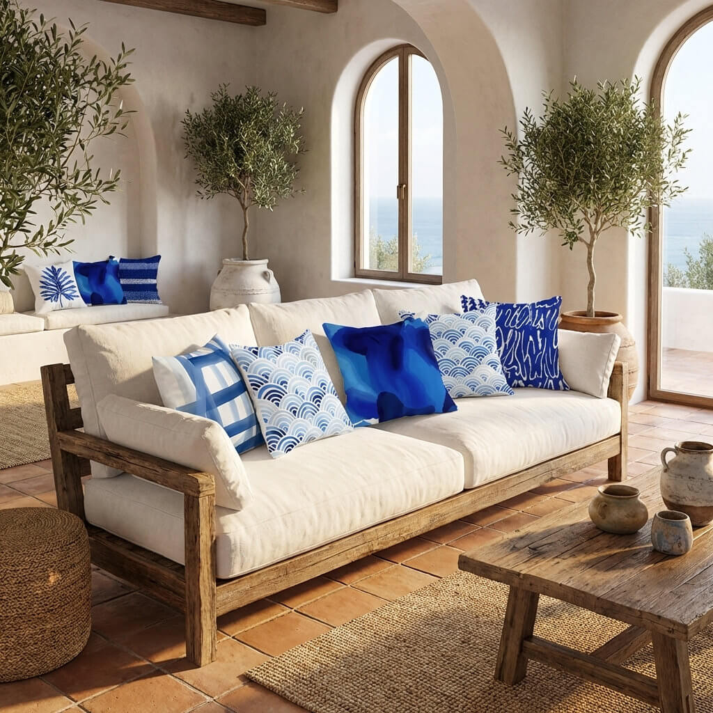 Minimalist Blue Linen-Cotton Pillow for Fresh Coastal Comfort