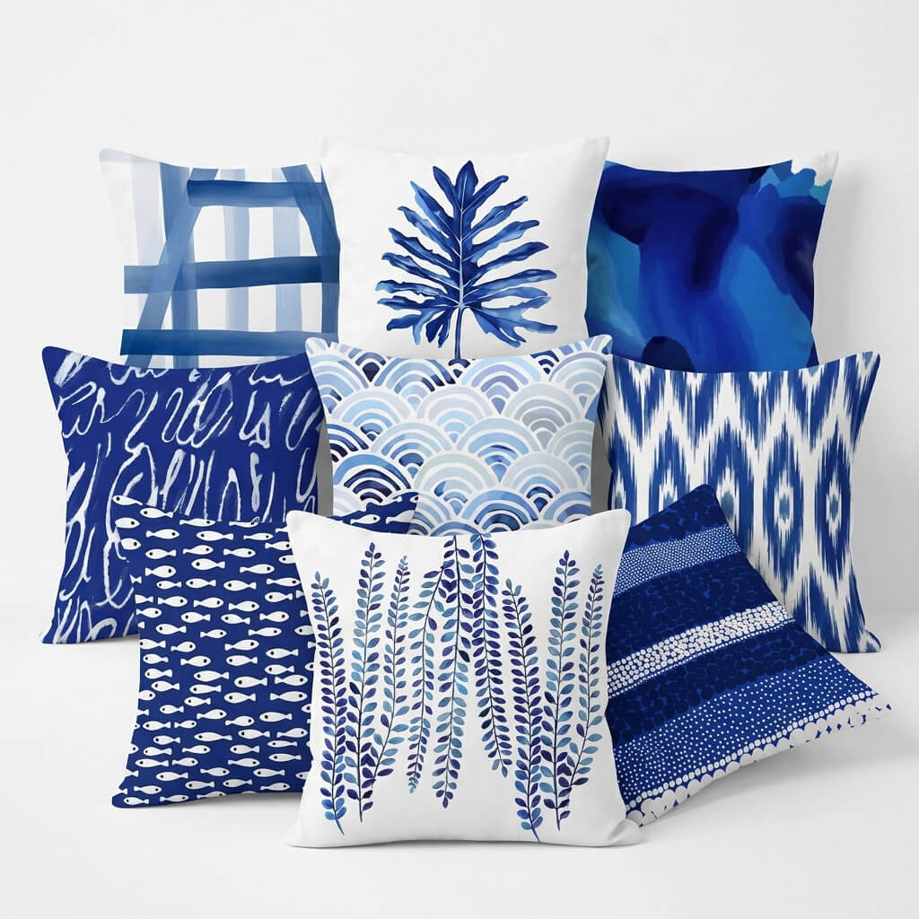 Minimalist Blue Linen-Cotton Pillow for Fresh Coastal Comfort