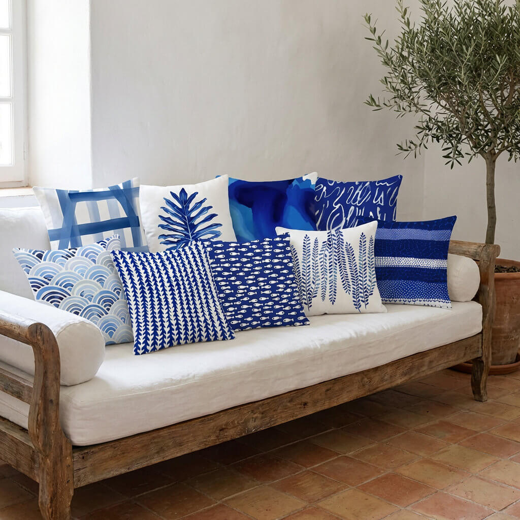 Minimalist Blue Linen-Cotton Pillow for Fresh Coastal Comfort