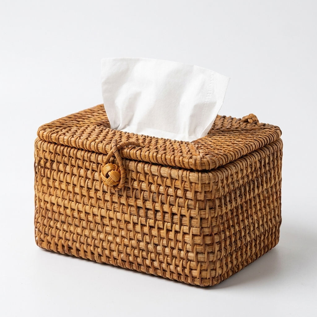The Sienna Handwoven Rattan Tissue Box Cover