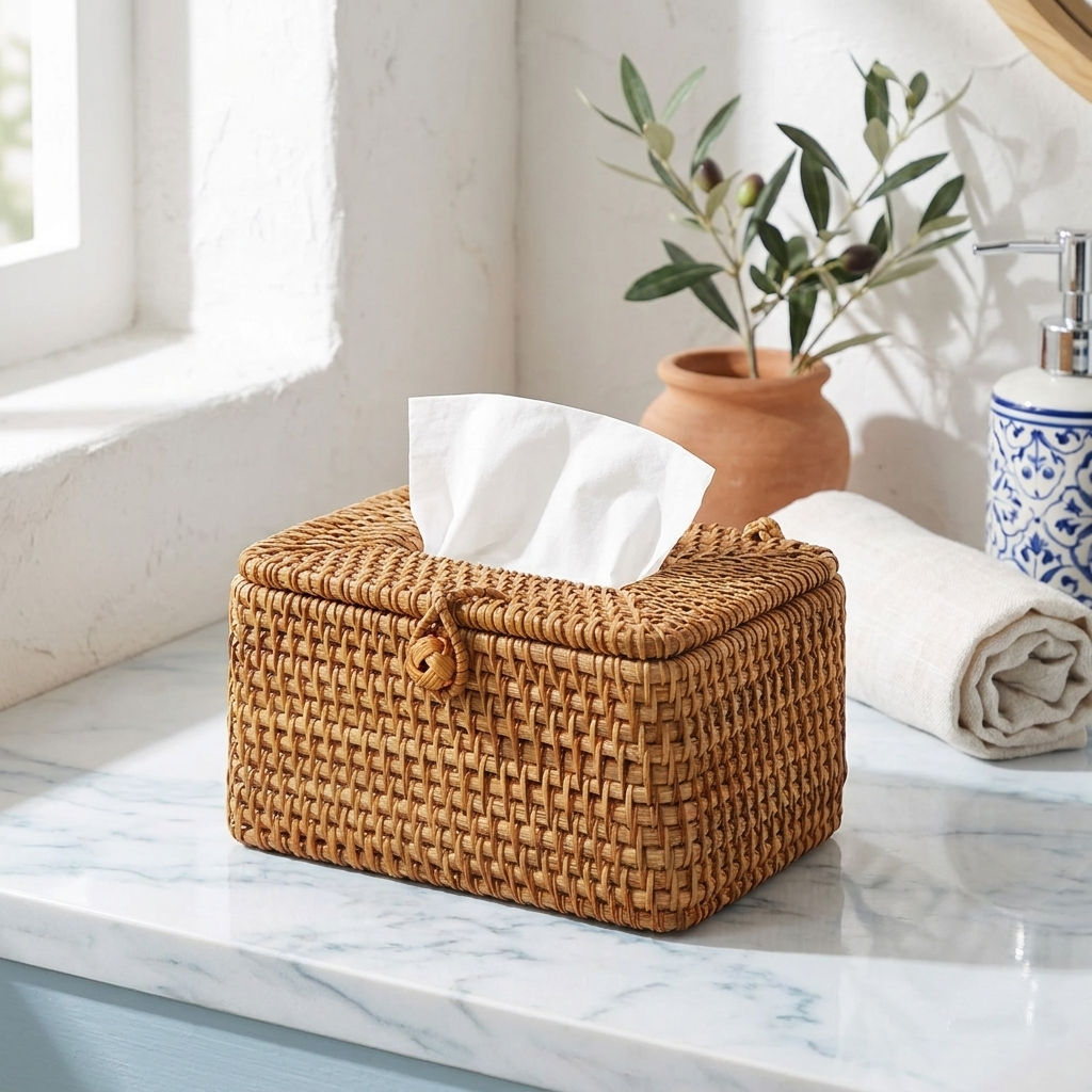 The Sienna Handwoven Rattan Tissue Box Cover