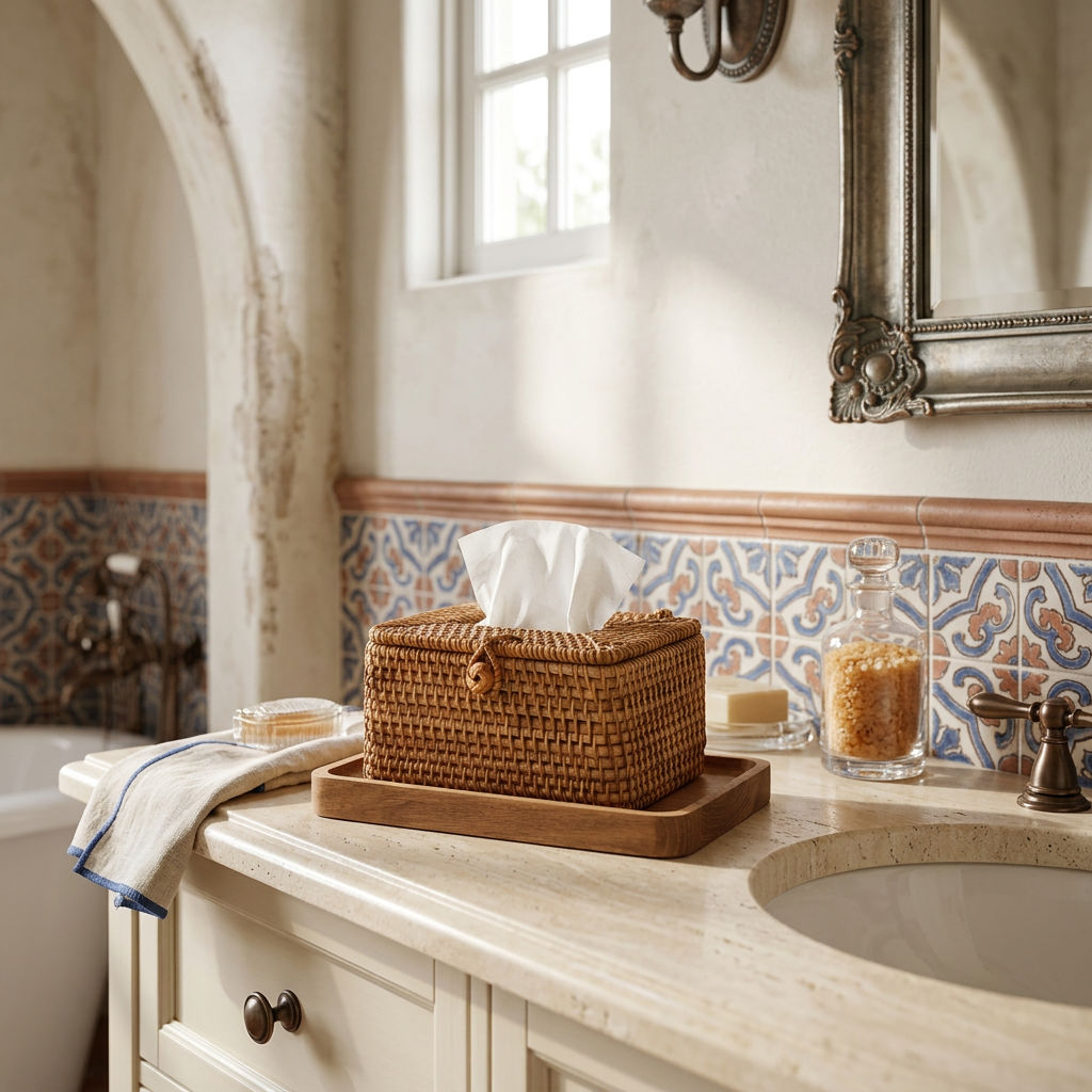 The Sienna Handwoven Rattan Tissue Box Cover